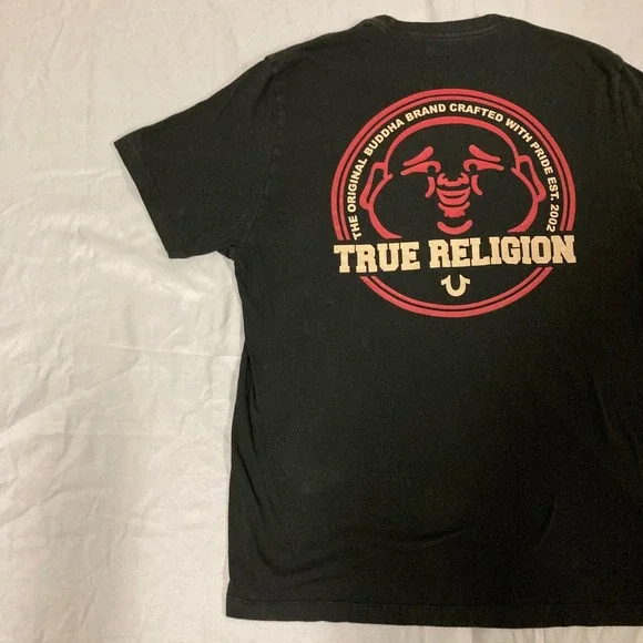 True Religion Mens Buddha Logo Graphic T-Shirt Black Red XL 107996 - Picture 4 of 11